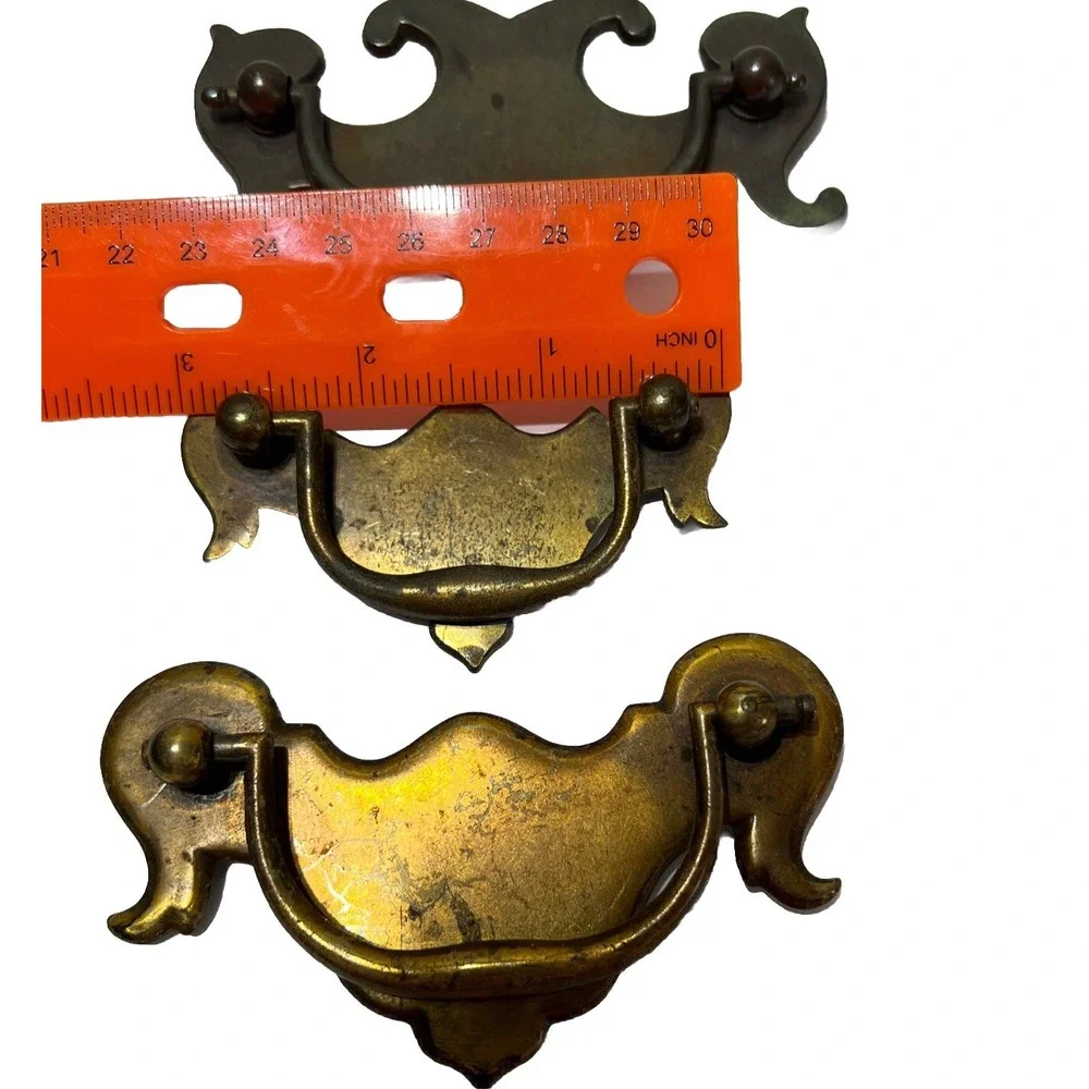 Gold Tone Brass Drawer Pulls‎ Handles LOT Of 5 Mixed Sizes & Styles